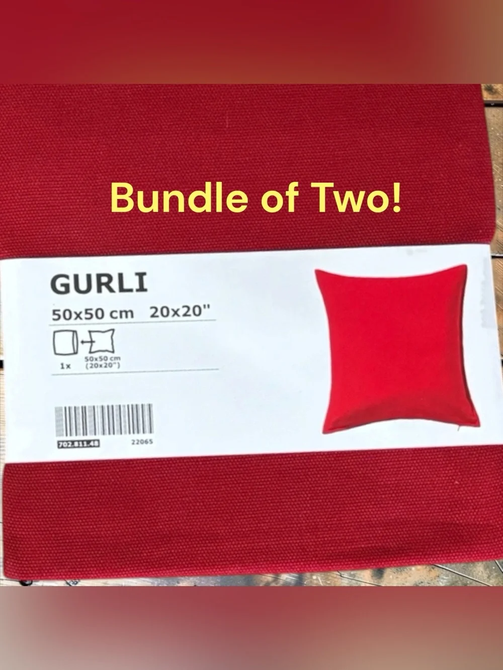 NEW! Bundle of 2- IKEA Gurli 20x20” Pillow Cover- Red - Cover Only - No Pillow.